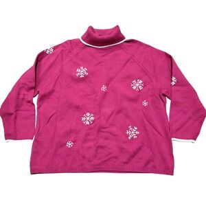 SONOMA Woman Plus 1X 16 18 Cranberry Snowflake Turtleneck Sweater Christmas